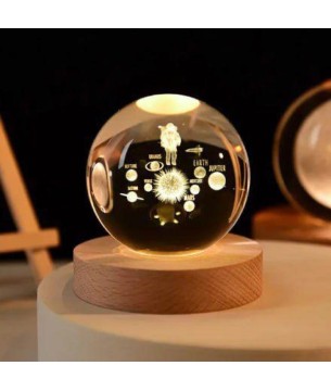 Ahşap Altlıklı Kristal Lamba Astronot