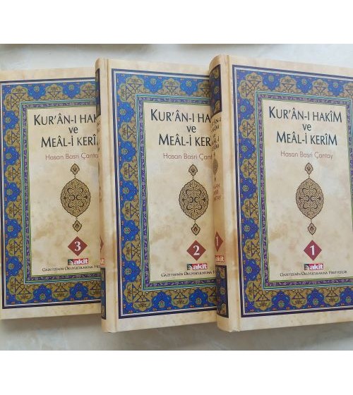 KUR'AN-I HAKİM VE MEALİ KERİM 3 CİLT TAKIM ( SARI ŞAMUA KAĞIT BASKI ) 