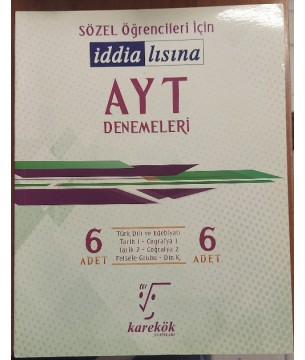 KAREKÖK YAYINLARI SÖZEL ÖĞRENCİLERİ İÇİN İDDİALISINA AYT DENEMELERİ 6 ADET